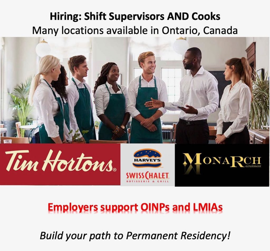 Hiring: Shift Supervisors AND Cooks, many locations available in Ontario, Canada