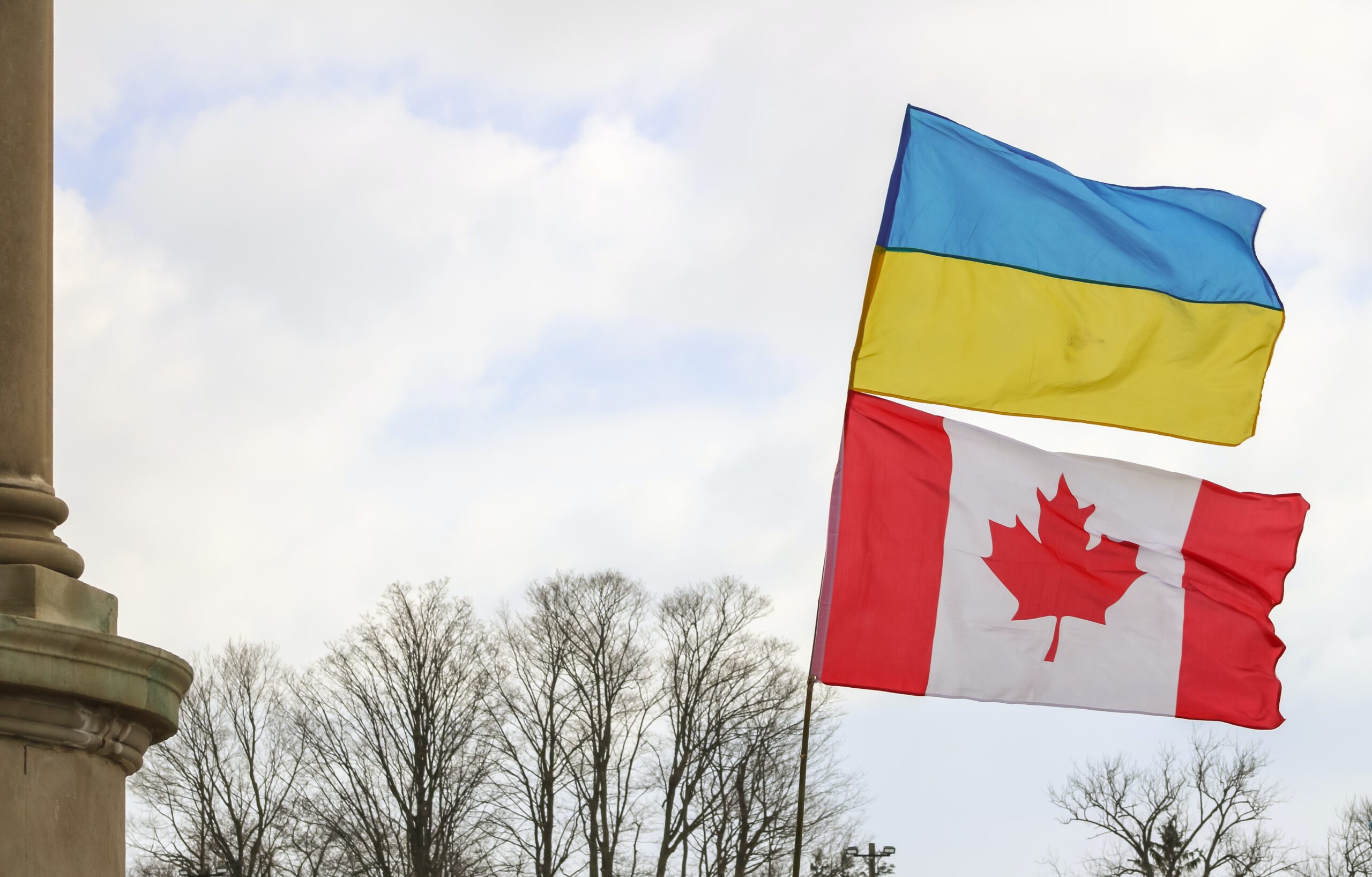 A Ukrainian and Canada Flag