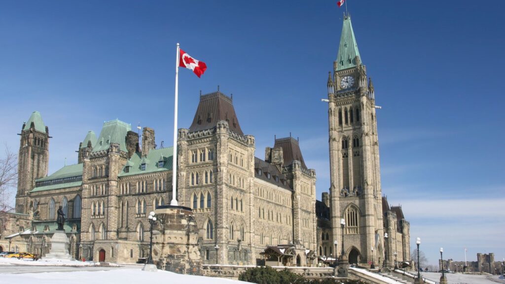 Canada's Parliament building surrounded by snow